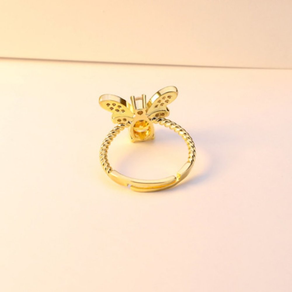 NEW 18K Gold Citrine Diamond Bee Adjustable Ring - Picture 5 of 5